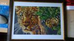 Картина, вышитая бисером "Леопард на охоте"
